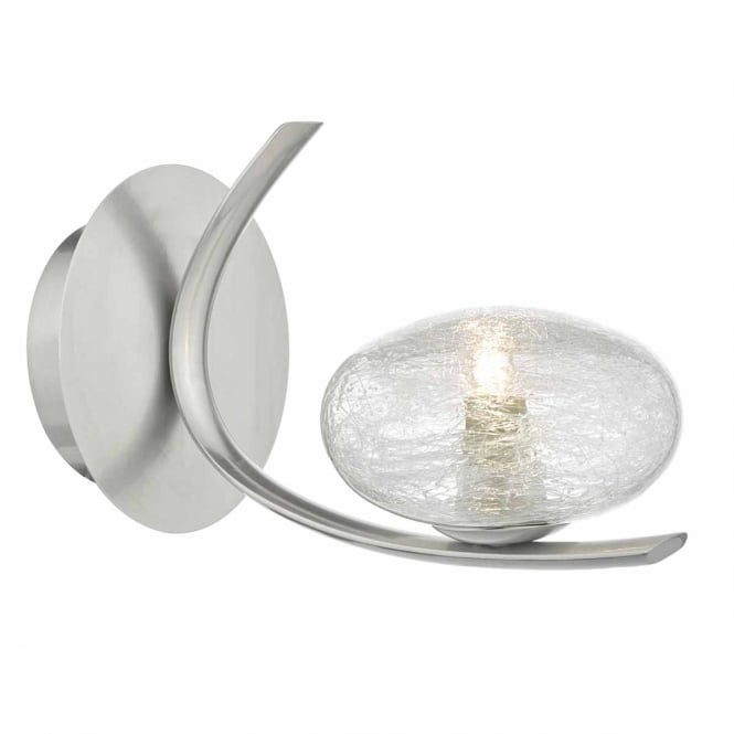 LEIGHTON satin chrome wall light with sugar cane glass shade