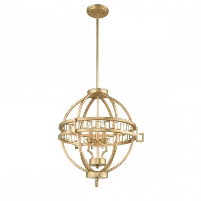 LEMURIA 3 light globe ceiling pendant in distressed gold finish