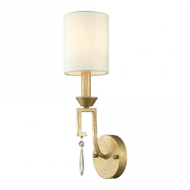 LEMURIA single distressed gold wall light with crystal droplet