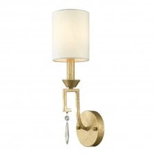 LEMURIA single distressed gold wall light with crystal droplet
