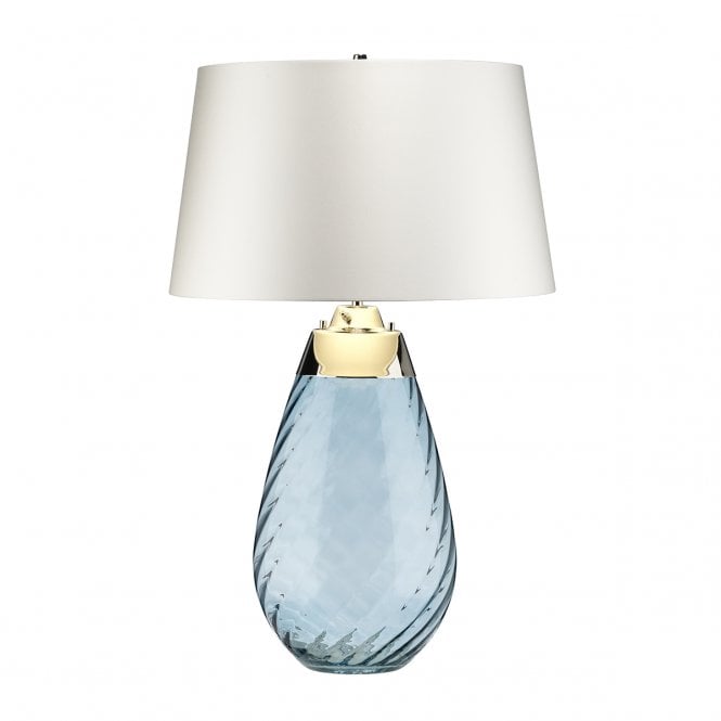 LENA Twisted Glass Dual-Lit Large Blue Table Lamp with Off-white Shade