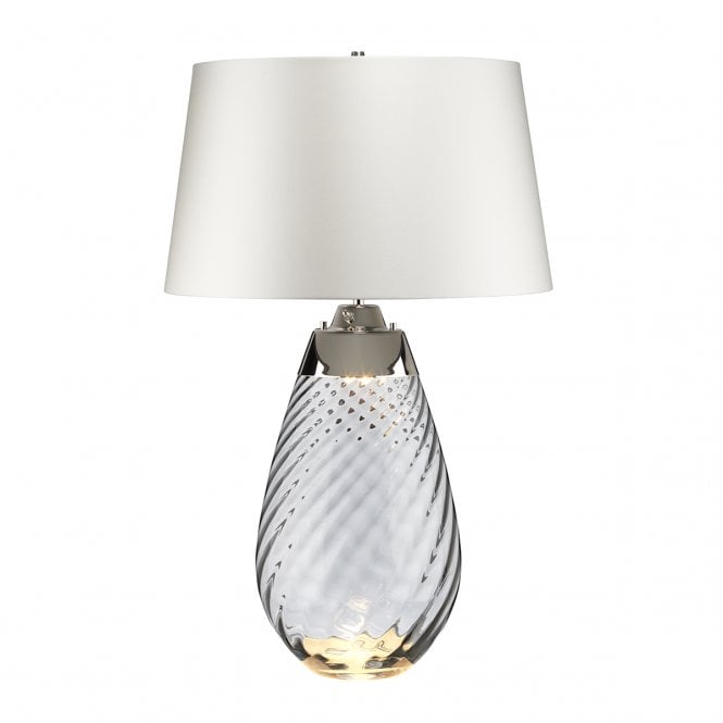 LENA Twisted Glass Dual-Lit Large Smoke Table Lamp with Off-white Shade