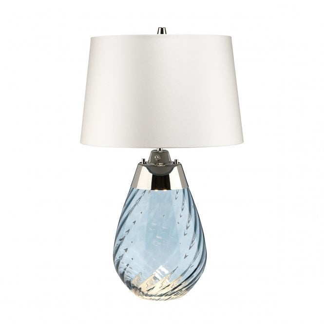 LENA Twisted Glass Dual-Lit Small Blue Table Lamp with Off-white Shade