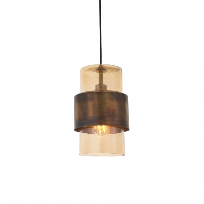 LENKER Antique Brass Patina Ceiling Pendant with Glass