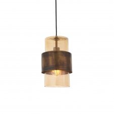 LENKER Antique Brass Patina Ceiling Pendant with Glass