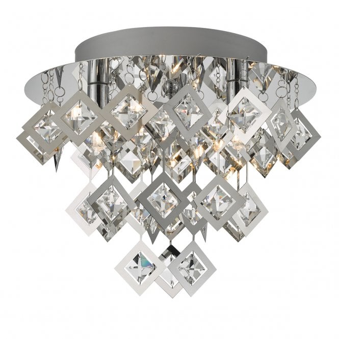 LEON 3 Light Flush Ceiling Light | Polished Chrome and Glass