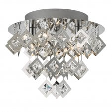 LEON 3 Light Flush Ceiling Light | Polished Chrome and Glass