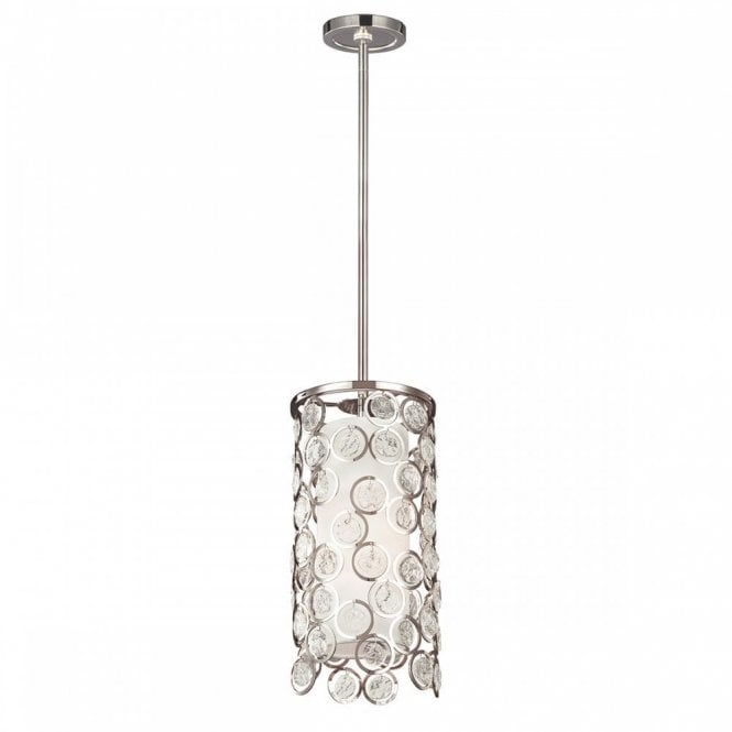 LEXI mini polished nickel and white shade cylindrical pendant