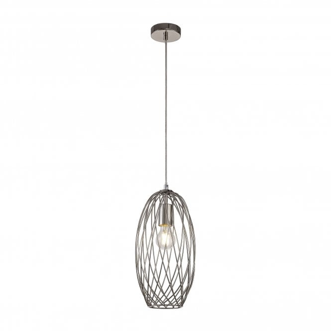 LEXI polished nickel wire frame ceiling pendant light (curved cylinder)