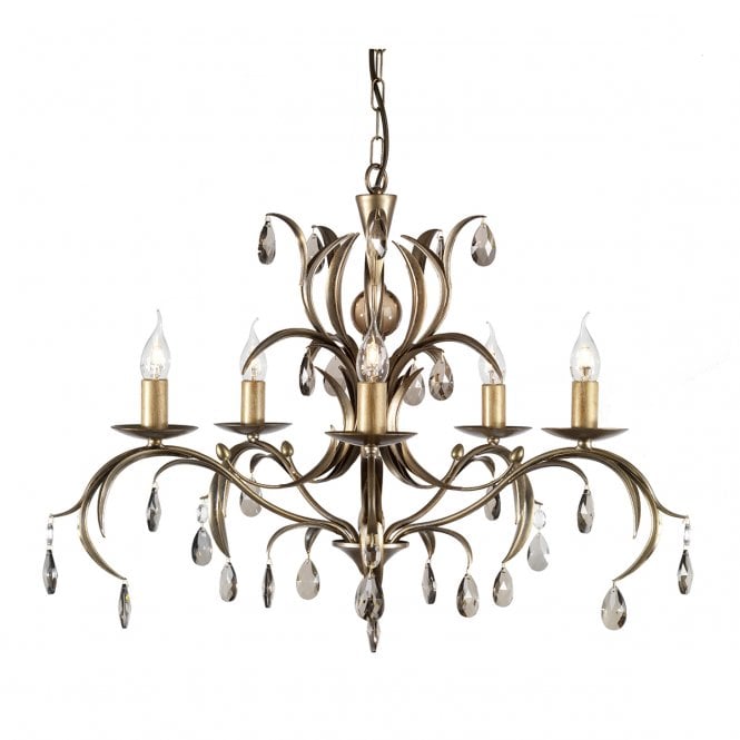 LILY LEAVES 5 Light Ceiling Light Bronze and Crystal Made in the UK