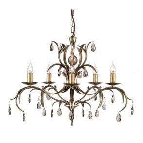 LILY LEAVES 5 Light Ceiling Light Bronze and Crystal Made in the UK