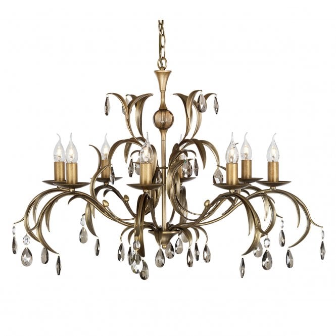 LILY LEAVES 8 Light Ceiling Light Bronze and Crystal Made in the UK