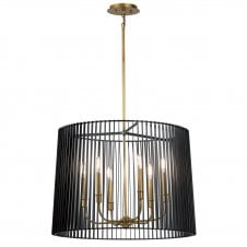 Drum Chandelier | Brass with Black Slatted Shade
