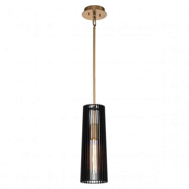 LINARA Ceiling Pendant in Brass with Black Slatted Shade