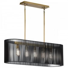 LINARA Linear 5 Light Chandelier in Brass with Black Slatted Shade