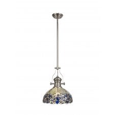 LINCOLN 1 Light Pendant With 30cm Blue/Clear Crystal Tiffany Shade