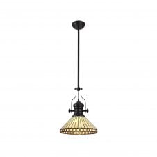 LINCOLN | 1 Light Pendant With 30cm Tiffany Shade | Matt Black | Amber | Cream | Crystal