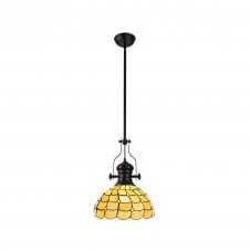 LINCOLN | 1 Light Pendant With 30cm Tiffany Shade | Matt Black | Beige| Clear Crystal