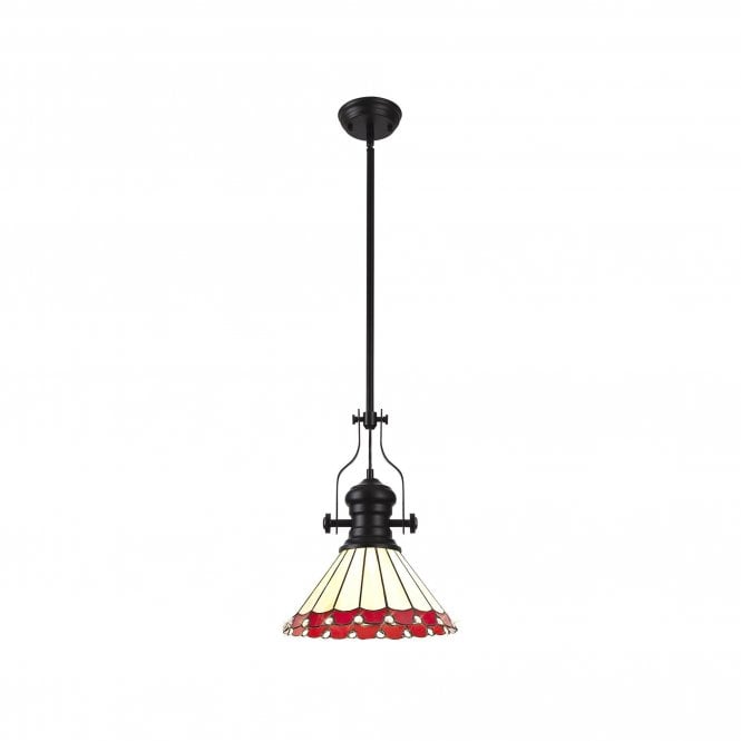 LINCOLN | 1 Light Pendant With 30cm Tiffany Shade | Matt Black | Red | Cream | Crystal