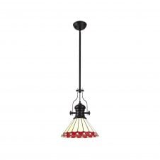 LINCOLN | 1 Light Pendant With 30cm Tiffany Shade | Matt Black | Red | Cream | Crystal
