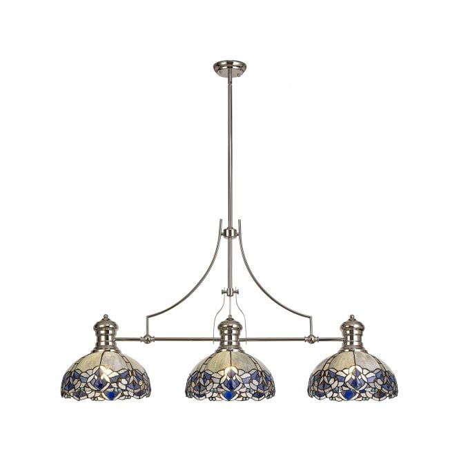 LINCOLN 3 Light Fixed Ceiling Pendant Bar with 30cm Tiffany Blue Glass Shades