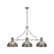 LINCOLN 3 Light Fixed Ceiling Pendant Bar with 30cm Tiffany Blue Glass Shades