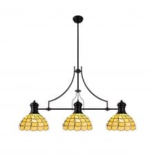 LINCOLN | 3 Light Linear Pendant 30cm Tiffany Shade | Matt Black | Beige | Clear Crystal