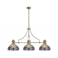 LINCOLN 3 Light Pendant With 30cm Tiffany Shade In Blue/Clear Glass