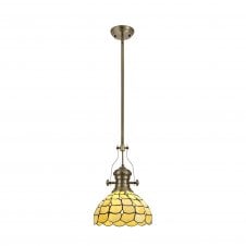 LINCOLN Crystan 1 Light Fixed Pendant With 30cm Tiffany Antique Brass