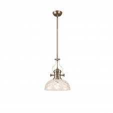 LINCOLN Pendant 1 Light With 30cm Flat Patterned Round Shade Antique Brass