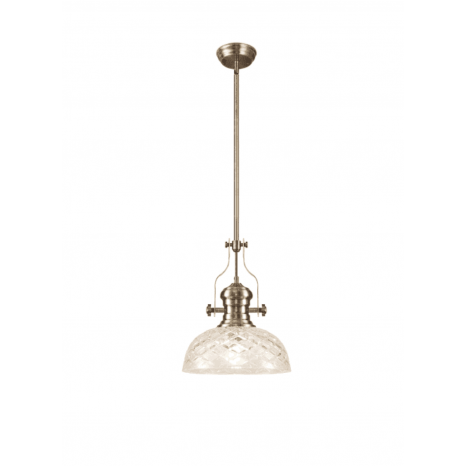 LINCOLN Pendant 1 Light With 30cm Flat Patterned Round Shade Antique Brass