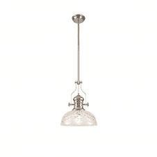 LINCOLN Pendant 1 Light With 30cm Flat Patterned Round Shade Polished Nickel