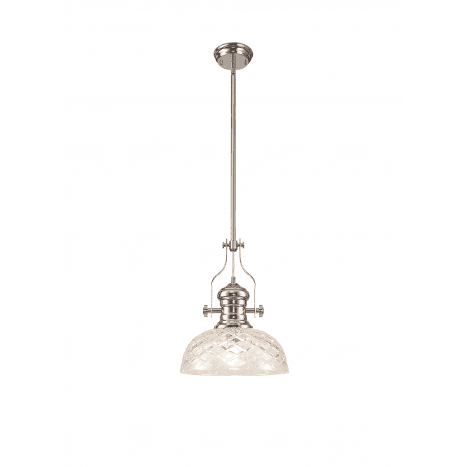LINCOLN Pendant 1 Light With 30cm Flat Patterned Round Shade Polished Nickel