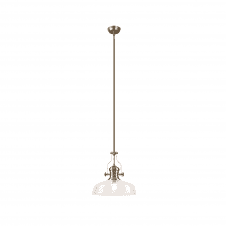 LINCOLN Pendant 1 Light With 38cm Flat Round Shade Antique Brass