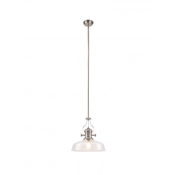 LINCOLN Pendant 1 Light With 38cm Flat Round Shade Polished Nickel