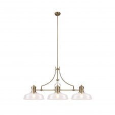 LINCOLN Pendant 3 Light With 38cm Flat Round Shade Antique Brass
