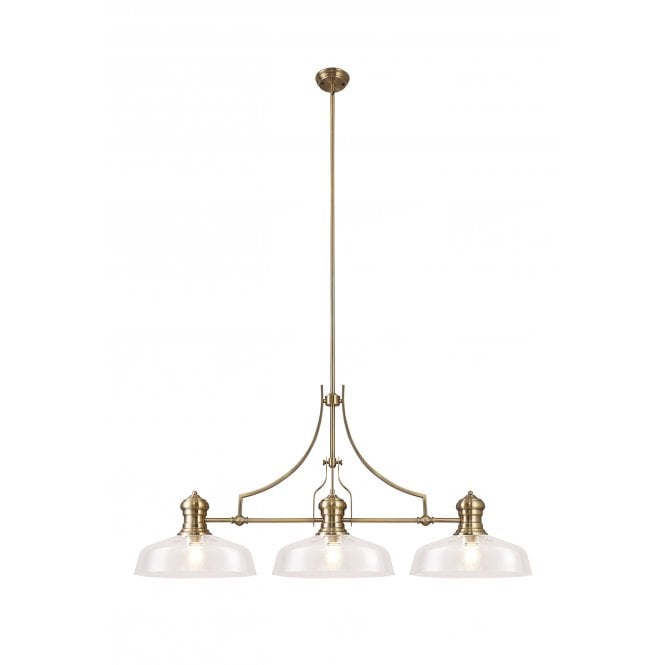 LINCOLN Pendant 3 Light With 38cm Flat Round Shade Antique Brass