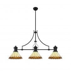 LINCOLN, UNA | 3 Light Pendant Tiffany Shade | Matt Black, Amber, Cream & Crystal