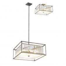 Linspiration Lighting CUBOID Fixed Pendant and Semi Ceiling | 6 x E14 | Pewter and Clear and Grain Glass