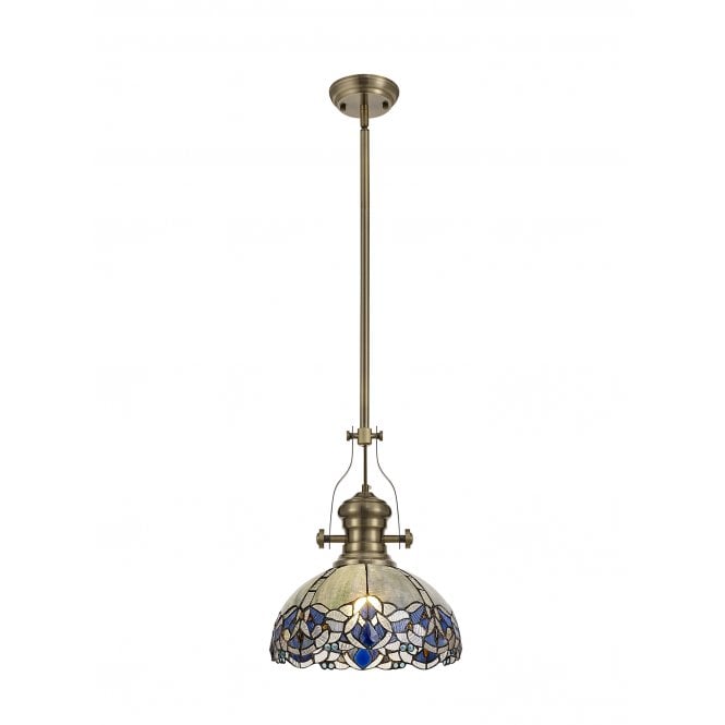  LINCOLN 1 Light Pendant With 30cm Blue/Clear Crystal Tiffany Shade