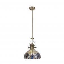 Linspiration Lighting LINCOLN 1 Light Pendant With 30cm Blue/Clear Crystal Tiffany Shade