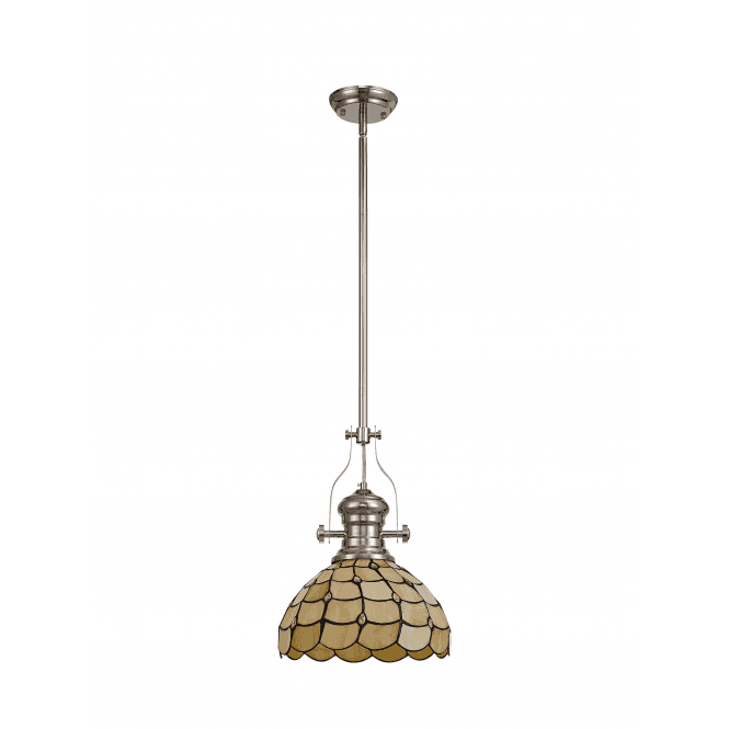  LINCOLN 1 Light Pendant With 30cm Tiffany Shade In Beige/Clear Crystal/ Polished Nickel