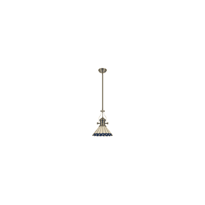  LINCOLN 1 Light Pendant With 30cm Tiffany Shade In Cream And Blue
