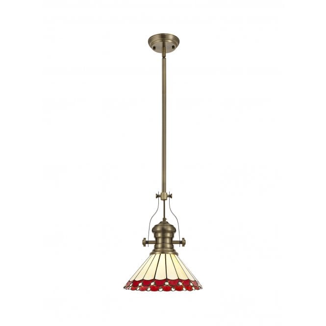  LINCOLN 1 Light Pendant With 30cm Tiffany Shade In Cream And Red