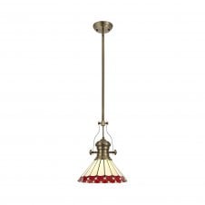 Linspiration Lighting LINCOLN 1 Light Pendant With 30cm Tiffany Shade In Cream And Red