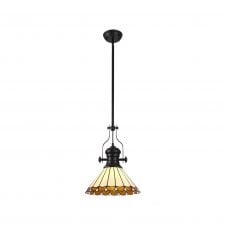 Linspiration Lighting LINCOLN | 1 Light Pendant With 30cm Tiffany Shade | Matt Black | Amber | Cream| Crystal