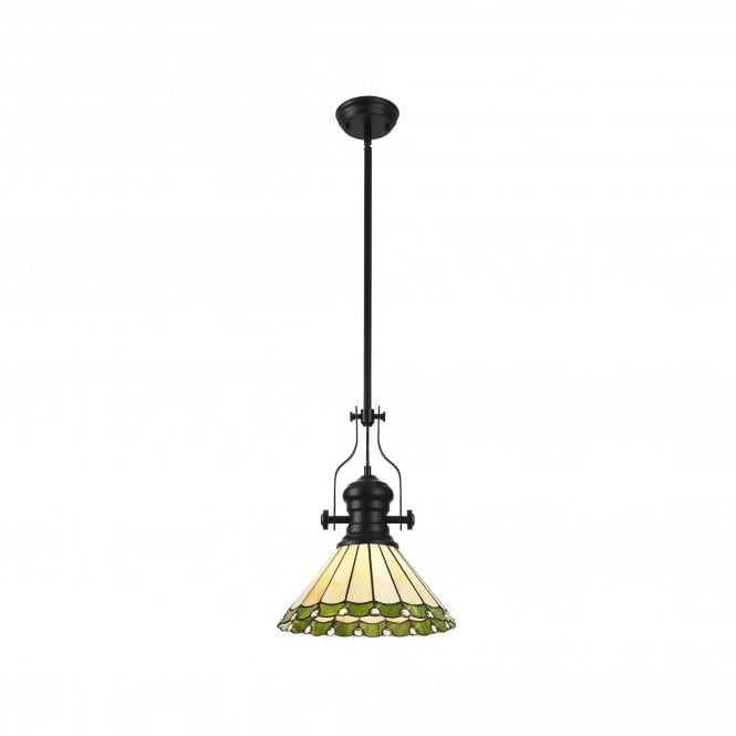  LINCOLN | 1 Light Pendant With 30cm Tiffany Shade | Matt Black Green Cream K9 Crystal