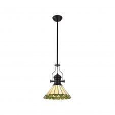 Linspiration Lighting LINCOLN | 1 Light Pendant With 30cm Tiffany Shade | Matt Black Green Cream K9 Crystal