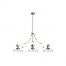 Linspiration Lighting LINCOLN 3 Light Antique Brass Pendant And 30cm Clear Glass Flat Round Shade