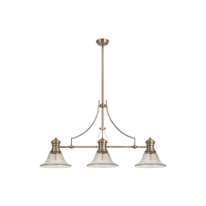 Linspiration Lighting LINCOLN 3 Light Antique Brass Pendant With 30cm Smooth Bell Clear Glass Shade
